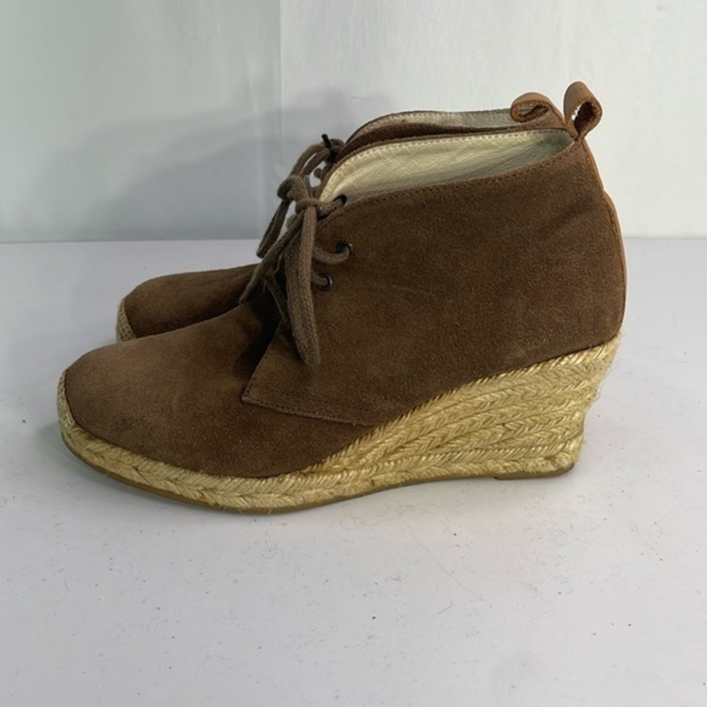 Brown suede lace up wedge espadrilles